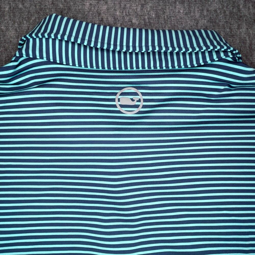 Vineyard Vines Large Golf Polo Sankaty Stripe Navy Teal Performance Stretch - Picture 12 of 13